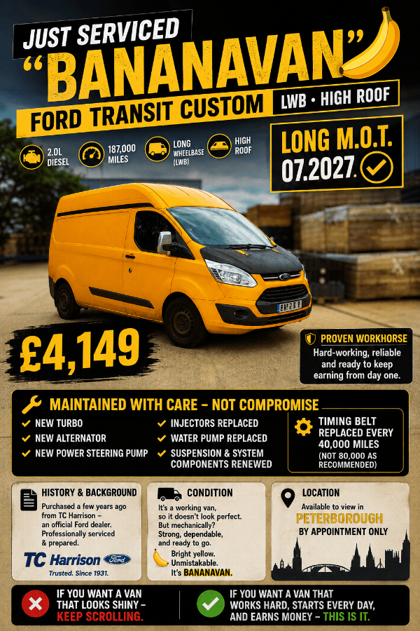 JUST SERVICED, LONG - 07.2027 MOT - Ford Transit Custom LWB High Roof – £4,149 🍌
