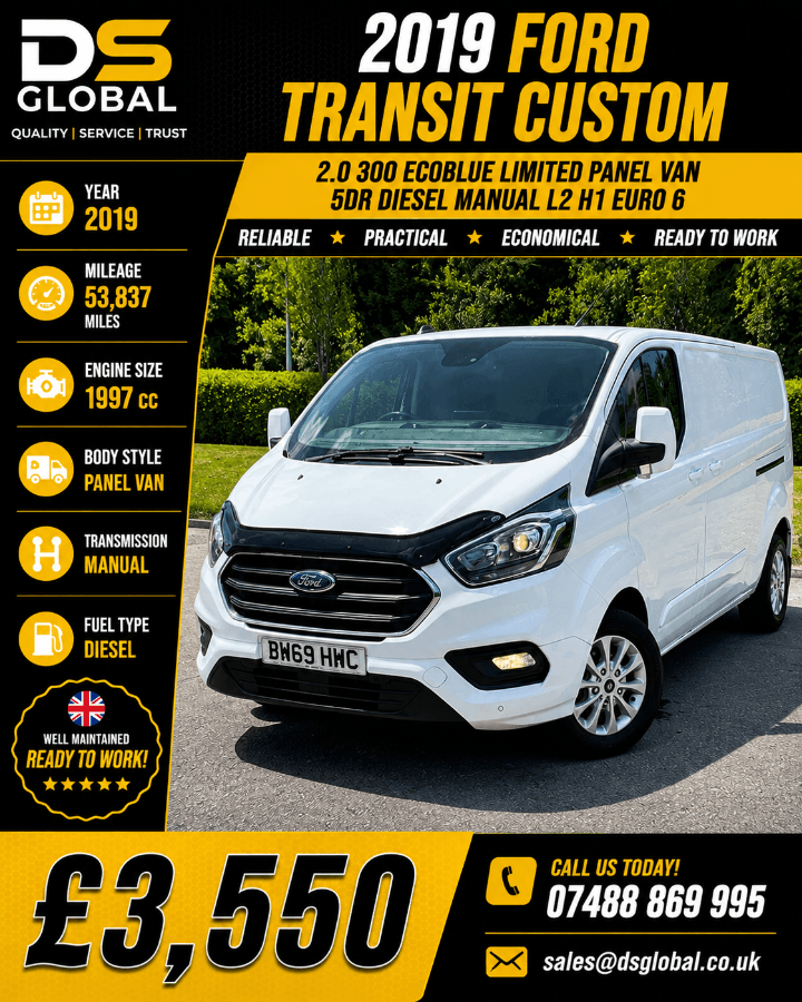 2019 FORD TRANSIT CUSTOM Diesel Panel Van | 6 Speed | 53k Miles | Excellent Condition | * * NO VAT * *💪