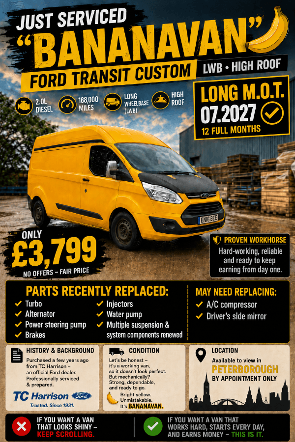 JUST SERVICED, LONG - 07.2027 MOT - Ford Transit Custom LWB High Roof – £3,850🍌